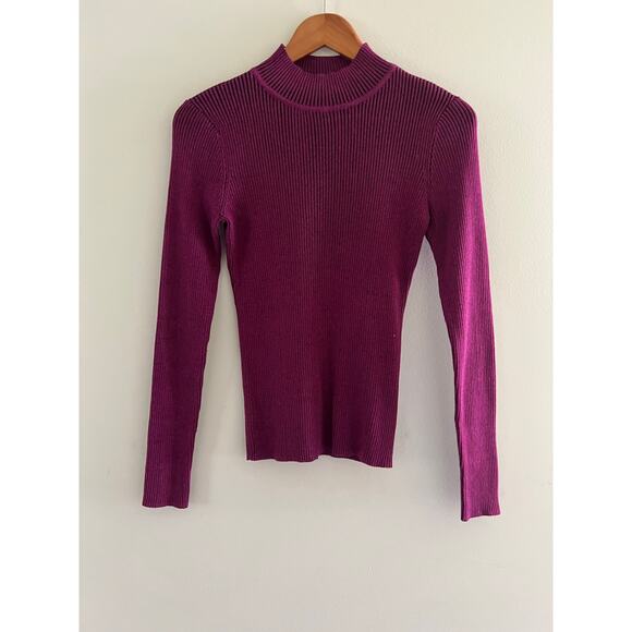 Spanner Ribbed Mock Neck Sweater Cotton Blend Magenta Pink Size Small JL - Picture 1 of 7